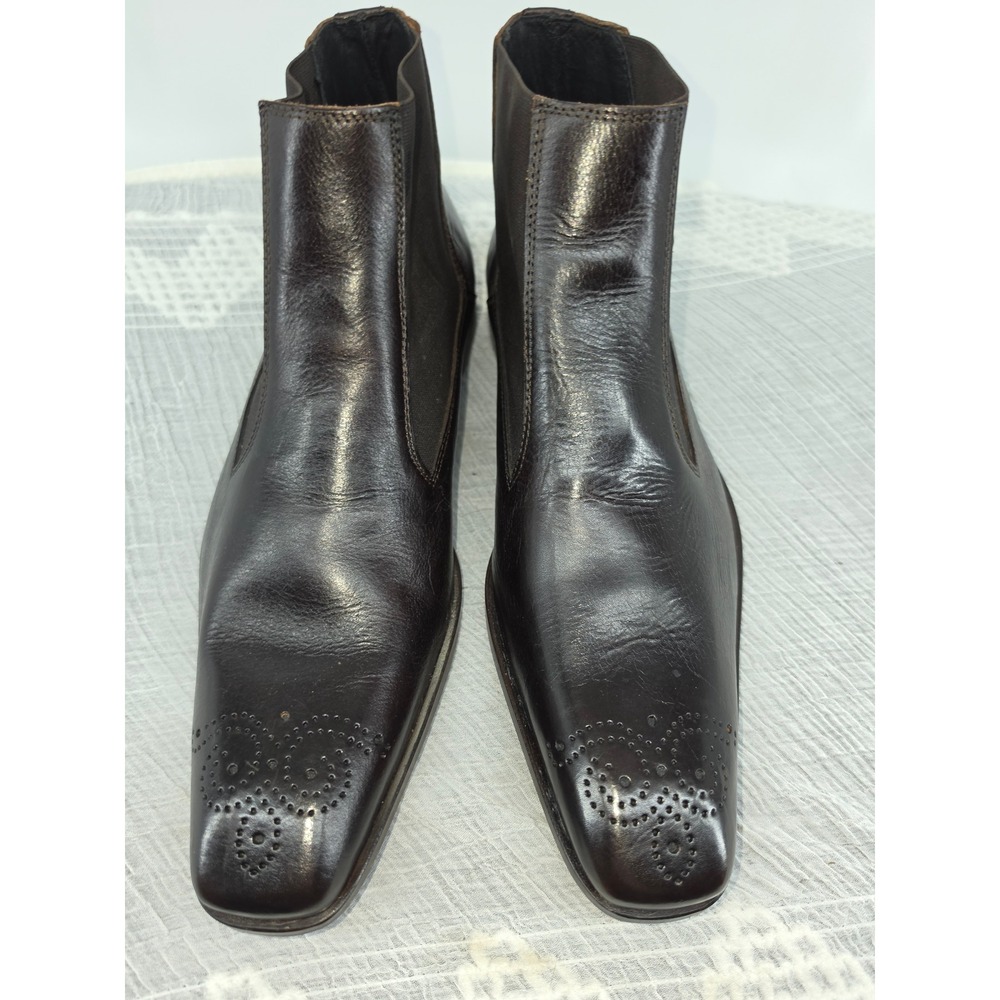 Vero Cuoio Mens Dark Brown Leather Medallion Toe Chelsea Boots Made in Italy 43